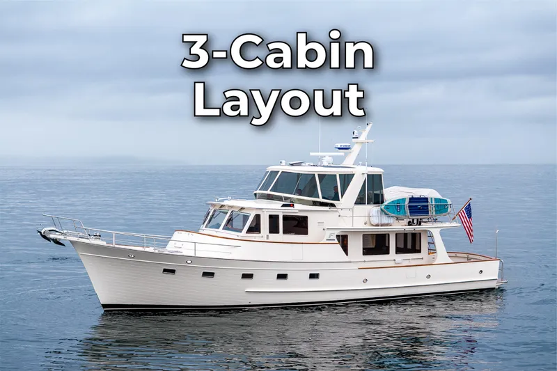 The Image of Fleming 55 Pilothouse 2027 with 3-cabin layout on calm waters. - 0