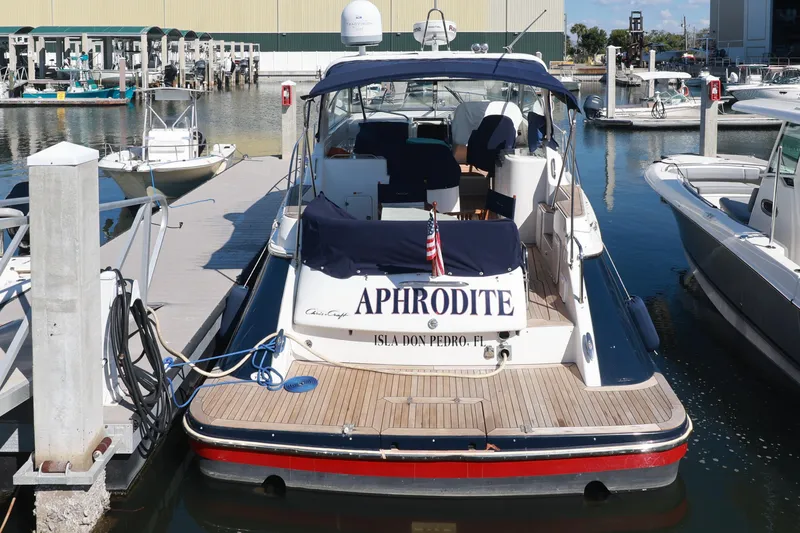 Slide: The Image of 2004 Chris-Craft Roamer 40 yacht named Aphrodite docked at marina. - 57
