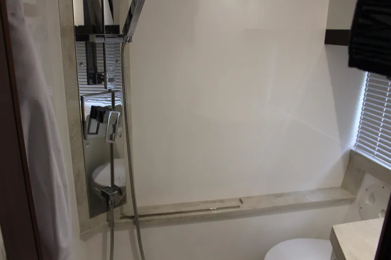 Slide: The Image of Bathroom interior of 2017 Galeon 385 HTS yacht with modern shower fixtures. - 15