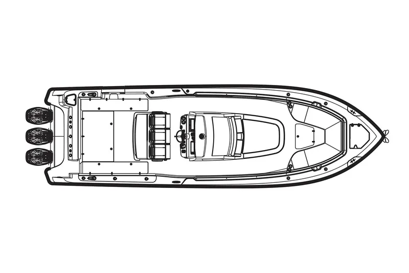 Slide: The Image of Manufacturer Provided Image: Top view schematic of a 2020 Boston Whaler 350 Outrage boat. - 27