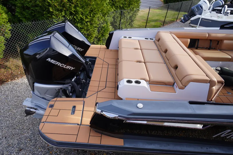 Slide: The Image of 2020 Aviara AV32 OB boat with Mercury outboard engines and tan seating. - 62