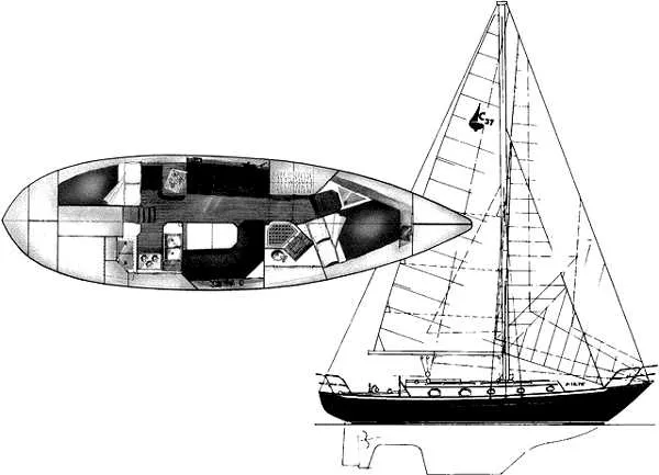 Slide: The Image of Drawing of Pacific Seacraft 37 sailboat, year 1992. - 10