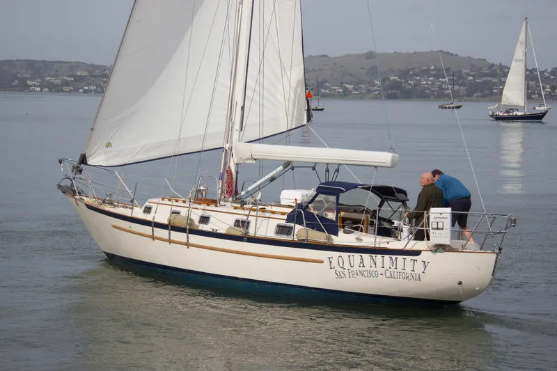 Slide: The Image of Pacific Seacraft 37 sloop, 1992, sailing near San Francisco, California, named "Equanimity". - 8