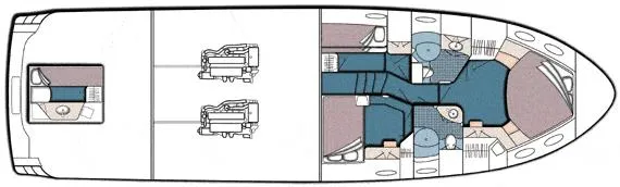 Slide: The Image of 1999 Sea Ray 560 Sedan Bridge yacht with enclosed cockpit, surrounded by palm trees. - 6