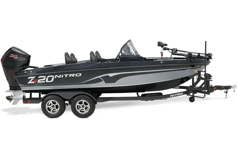 Slide: The Image of Nitro ZV20 2026 boat with Mercury Pro Kicker engine in snowy outdoor setting. - 3