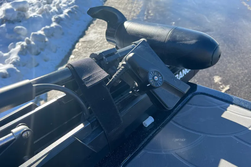Slide: The Image of Close-up of Nitro ZV20 2026 boat equipment on a snowy day. - 6