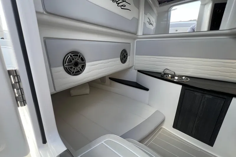 Slide: The Image of Interior of 2025 Cigarette 41 Nighthawk boat with sleek design and modern amenities. - 38