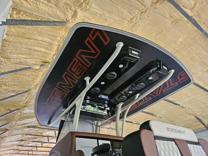 Slide: The Image of 2021 Statement 350 Open boat interior with advanced electronics and stylish design. - 30