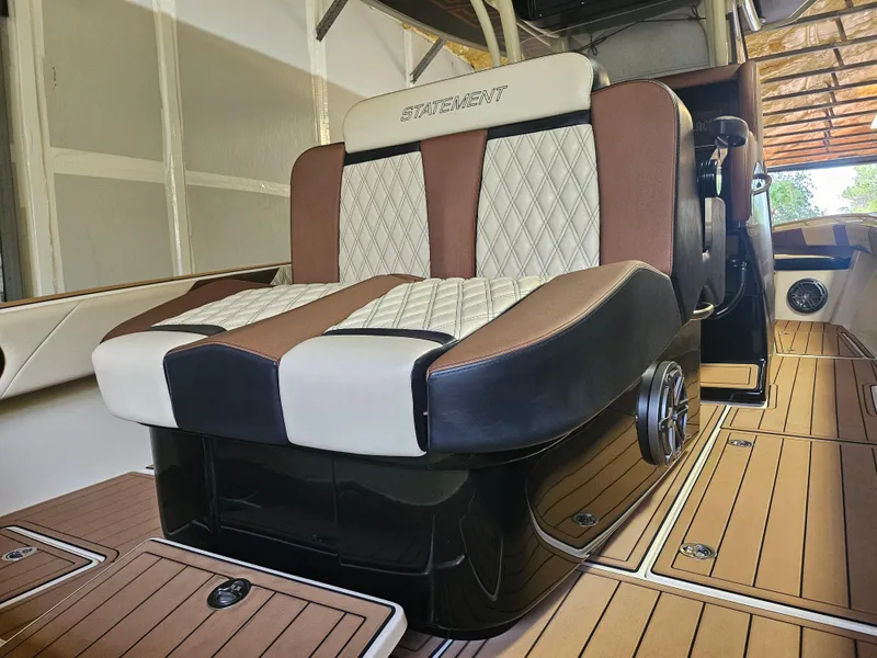 Slide: The Image of Luxurious seating on 2021 Statement 350 Open boat with diamond-stitched upholstery. - 6