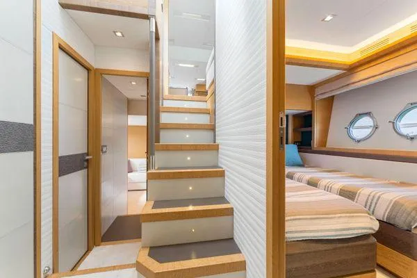 Slide: The Image of Luxurious interior of 2018 Monte Carlo Yachts MCY 70 with modern design and elegant staircase. - 47