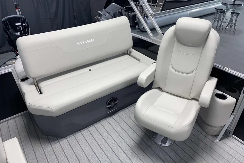 Slide: The Image of Steering console of 2026 Sylvan Mirage 8520 CLZ DH PTS Tritoon boat. - 7