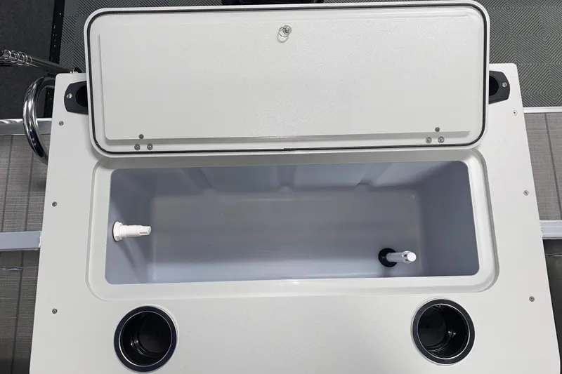 Slide: The Image of Open storage compartment on 2026 Sylvan Mirage Fish 8520 Party Fish boat. - 13