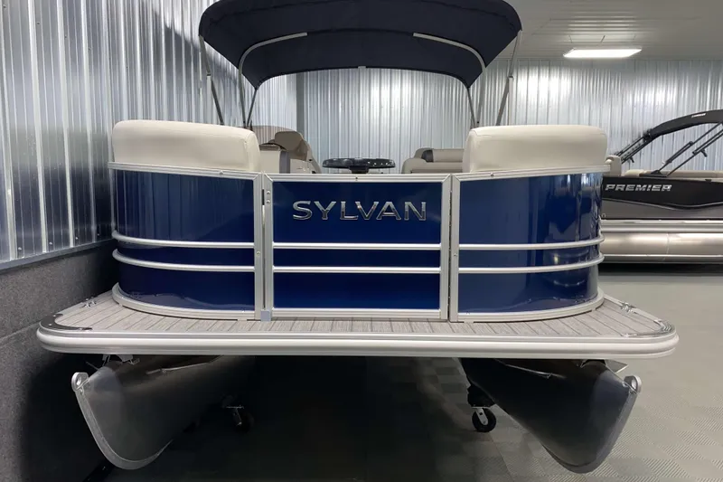 Slide: The Image of 2026 Sylvan Mirage Fish 8520 Party Fish pontoon boat in showroom. - 16
