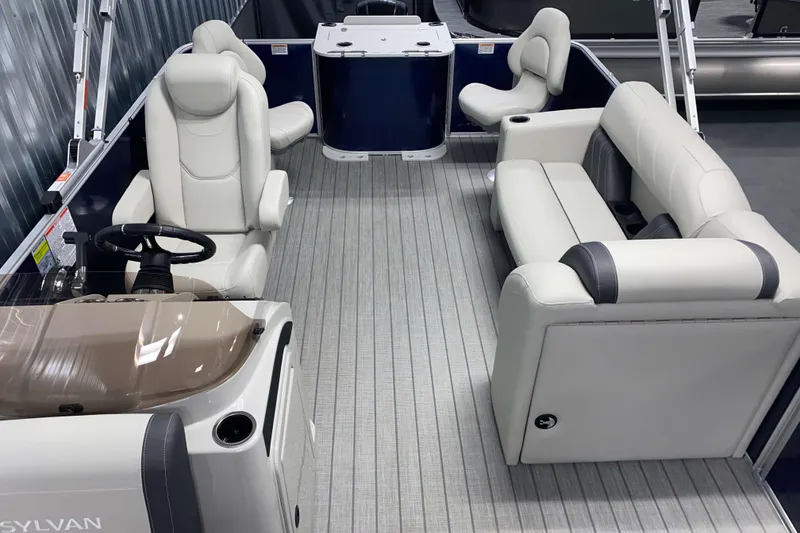 Slide: The Image of 2026 Sylvan Mirage Fish 8520 Party Fish interior with plush seating and modern design. - 5