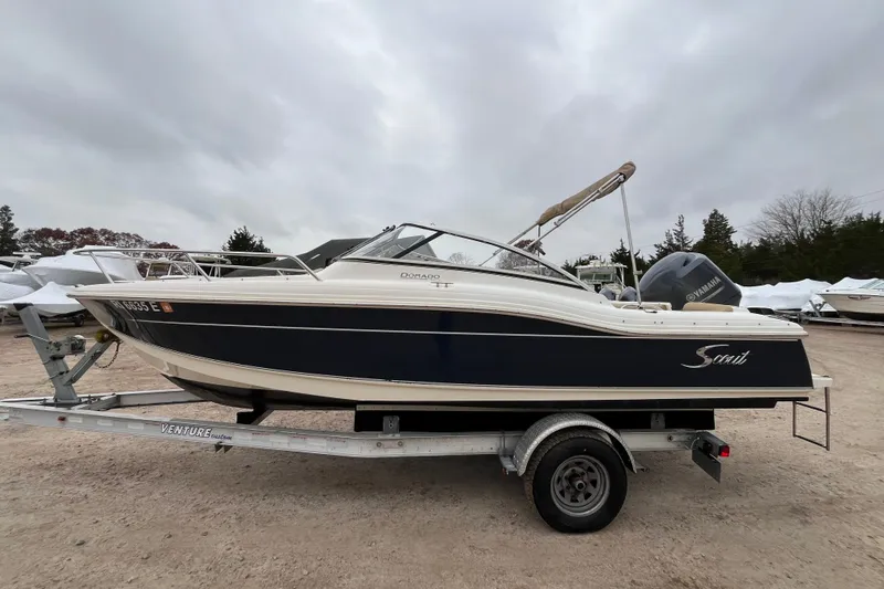 Slide: The Image of 2015 Scout 210 Dorado boat on trailer with Yamaha outboard motor. - 6