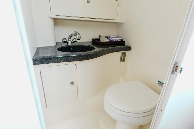 Slide: The Image of 2007 Boston Whaler 305 Conquest bathroom with sink and toilet. - 15