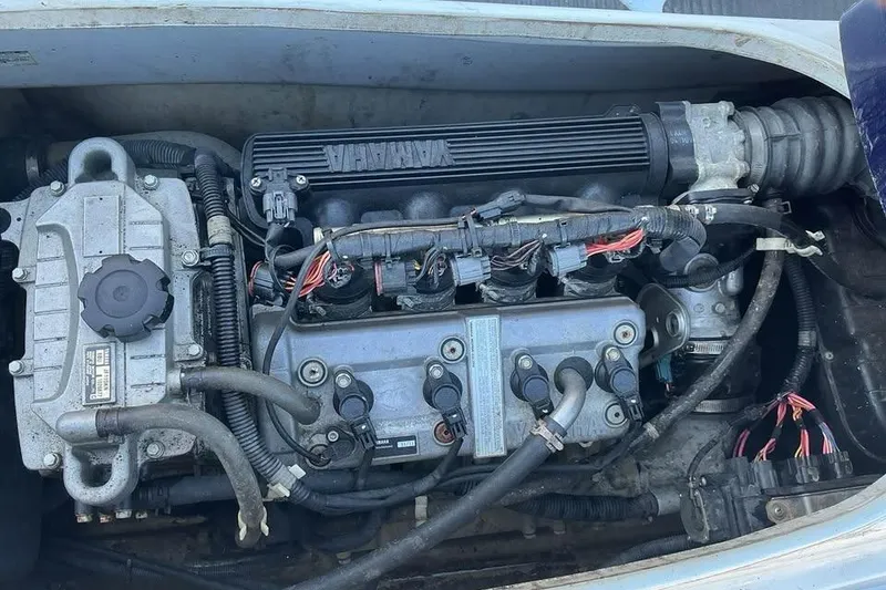 Slide: The Image of 2012 Yamaha WaveRunner VX Cruiser engine, detailed view of components and wiring. - 6