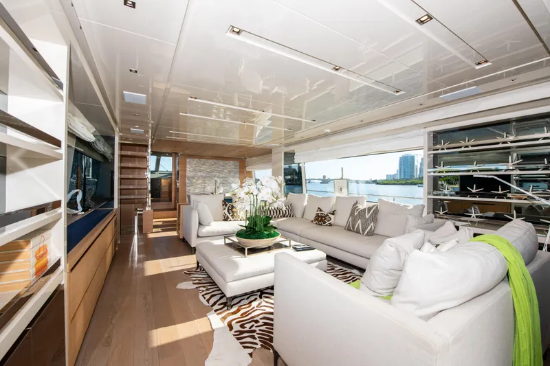 Slide: The Image of Luxurious interior of 2016 Sanlorenzo SL86 yacht with modern decor and waterfront view. - 16