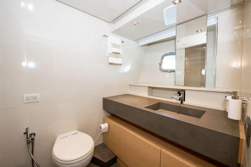 Slide: The Image of Luxurious bathroom in 2016 Sanlorenzo SL86 yacht with modern fixtures and sleek design. - 19