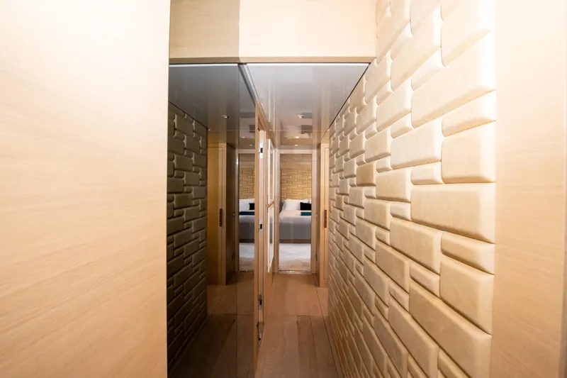 Slide: The Image of Luxurious interior hallway of 2016 Sanlorenzo SL86 yacht with modern design elements. - 20