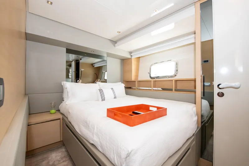 Slide: The Image of Luxurious bedroom interior of 2016 Sanlorenzo SL86 yacht with modern design elements. - 21