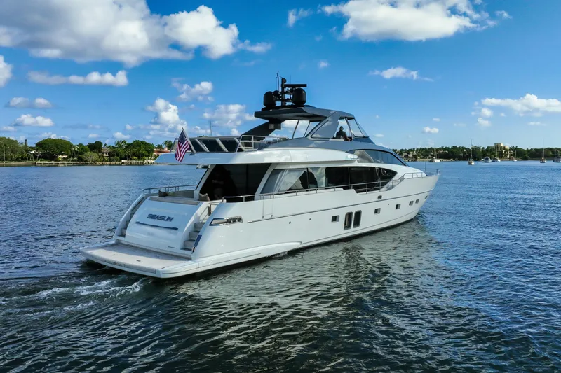Slide: The Image of 2016 Sanlorenzo SL86 yacht cruising on a sunny day with blue skies. - 6
