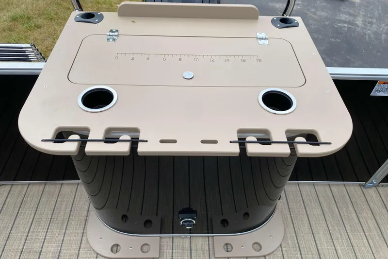 Slide: The Image of Dashboard of 2026 Sylvan Mirage 8520 Party Fish with gauges and controls. - 10