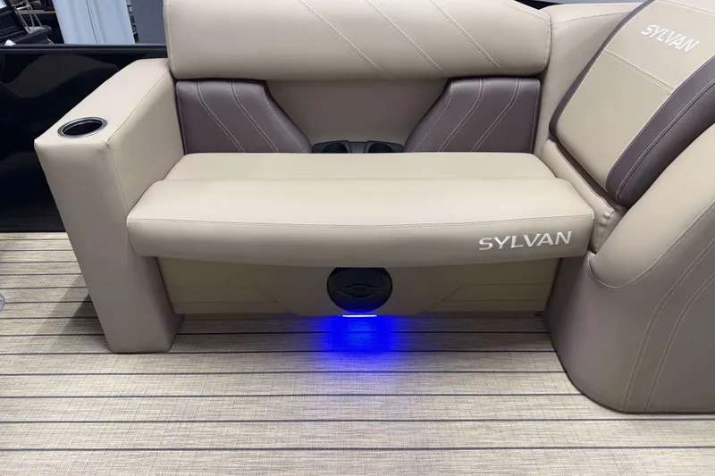 Slide: The Image of Luxurious seating on 2026 Sylvan Mirage 8520 Party Fish boat with ambient lighting. - 19