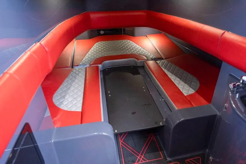 Slide: The Image of Interior of 2022 Deep Impact 399 Sport boat with red and gray seating. - 42