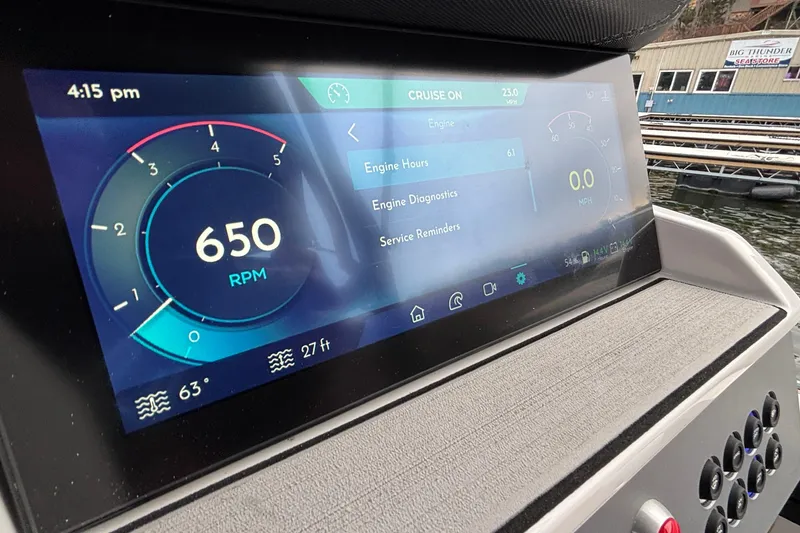Slide: The Image of Dashboard display of 2025 Montara 25 Surf Boss showing RPM and diagnostics. - 24