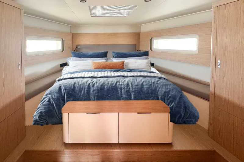 Slide: The Image of Luxurious cabin interior of 2024 Beneteau First 53 yacht with modern design. - 22