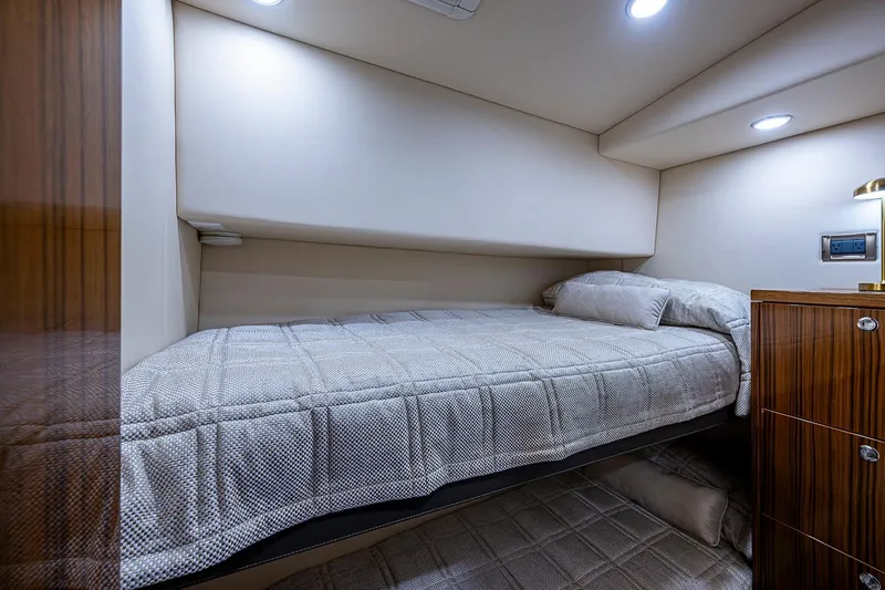 Slide: The Image of Luxurious interior of 2018 Maritimo M54 yacht with elegant seating and panoramic windows. - 55