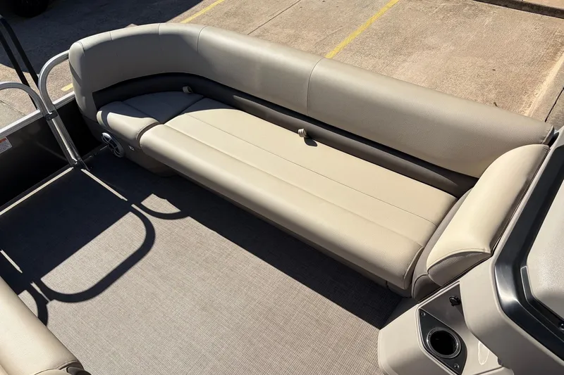 Slide: The Image of 2024 Sun Tracker Party Barge 18 DLX pontoon boat seating area. - 18