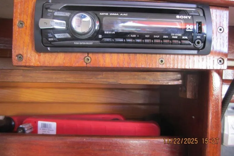 Slide: The Image of Sony stereo system in a 1986 Catalina 30 MkII boat interior. - 57