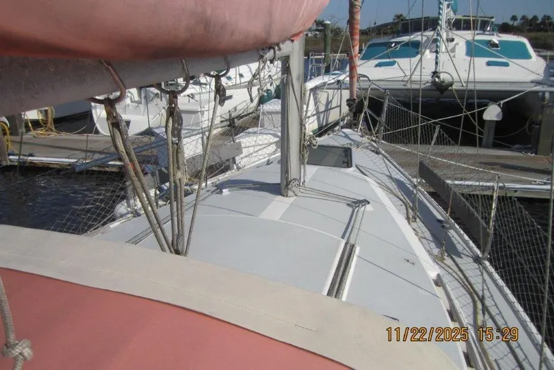 Slide: The Image of 1986 Catalina 30 MkII sailboat docked at marina, view from deck. - 64