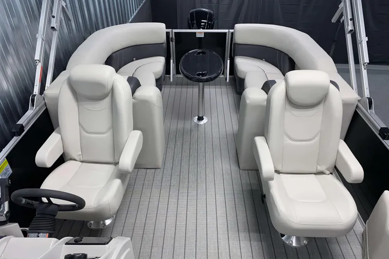 Slide: The Image of 2026 Sylvan Mirage 8522 LZ boat interior with luxurious seating and modern design. - 9