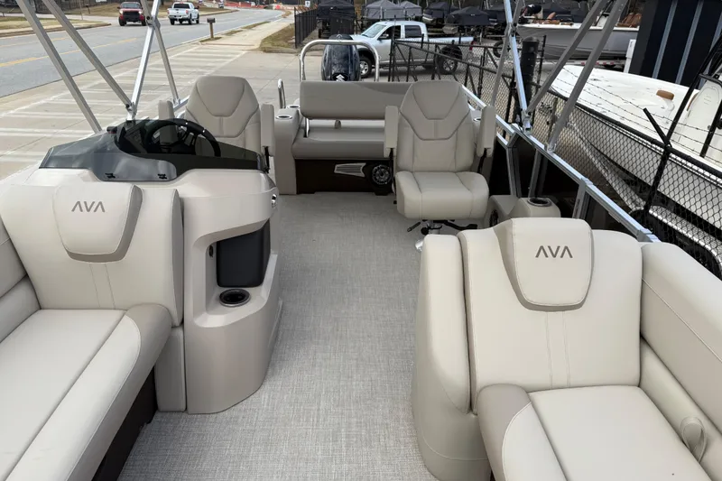 Slide: The Image of 2026 Avalon LSZ Versatile Rear Bench boat interior with luxurious seating and modern design. - 11