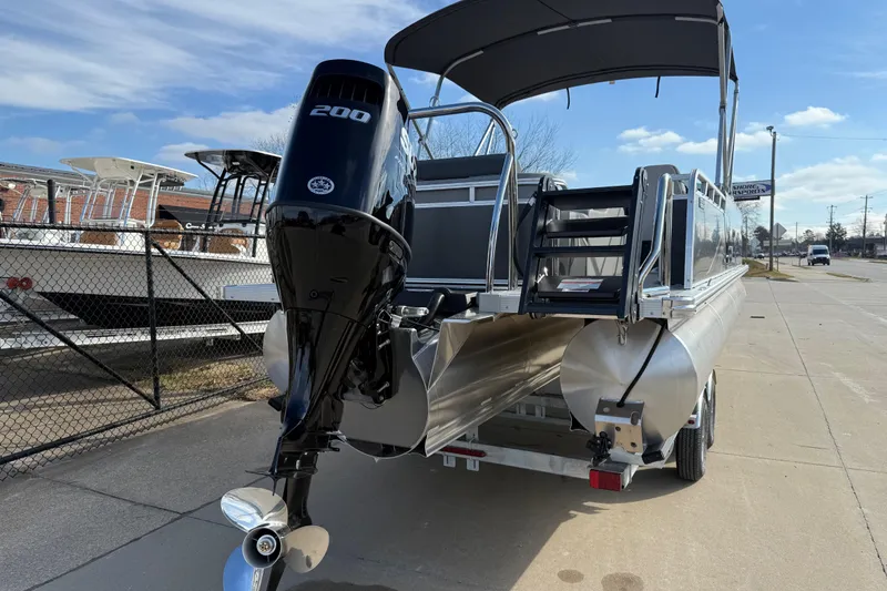 Slide: The Image of 2026 Avalon LSZ Versatile Rear Lounger pontoon boat with powerful 200 HP engine. - 7