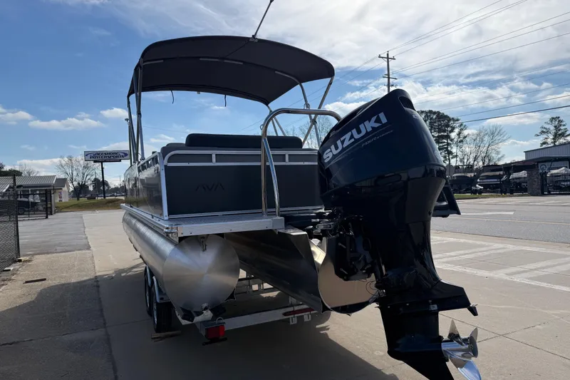 Slide: The Image of 2026 Avalon LSZ Versatile Rear Lounger pontoon boat with Suzuki outboard motor. - 9