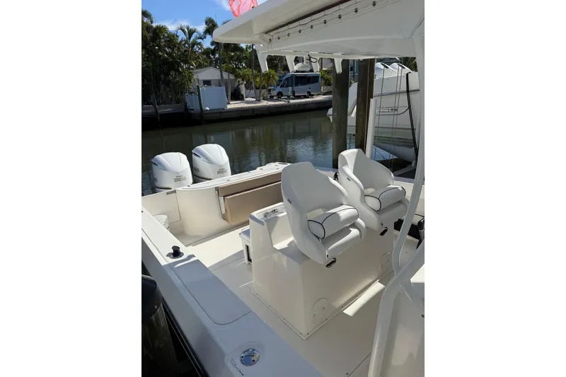 Slide: The Image of 2017 Stamas 308 Predator boat with dual engines and white seating. - 30