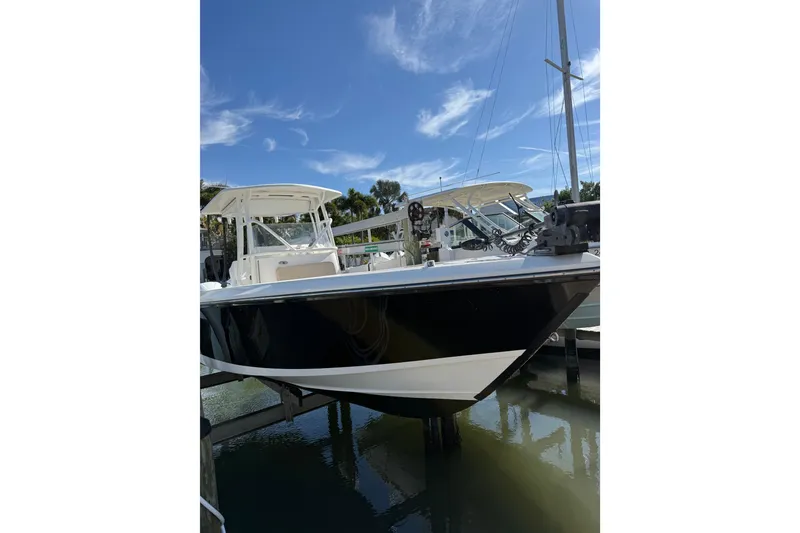 Slide: The Image of 2017 Stamas 308 Predator boat docked under clear blue sky. - 31