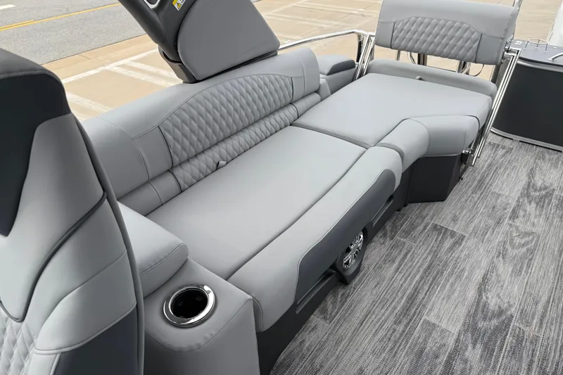 Slide: The Image of 2026 Avalon Catalina Quad Lounger Windshield with luxurious gray seating and modern design. - 22