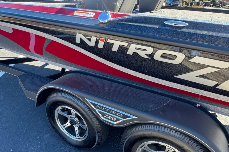 Slide: The Image of 2023 Nitro Z20 Pro boat on trailer, featuring sleek design and branding. - 5