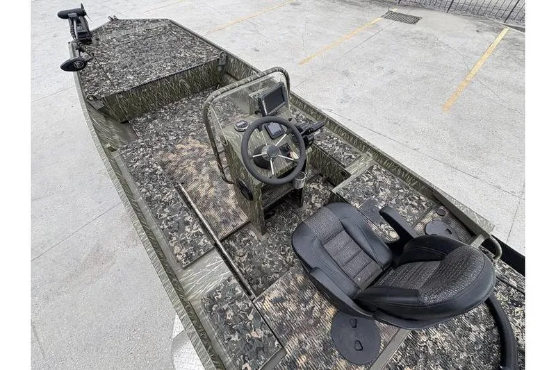 Slide: The Image of 2013 Gator Trax 17X54 boat with camouflage interior and steering console. - 7