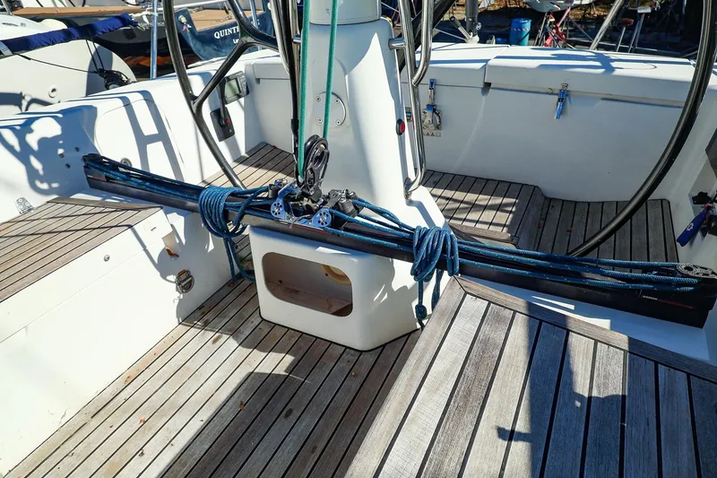 Slide: The Image of Cockpit of 2005 J Boats J/133 sailboat with wooden deck and rigging. - 5