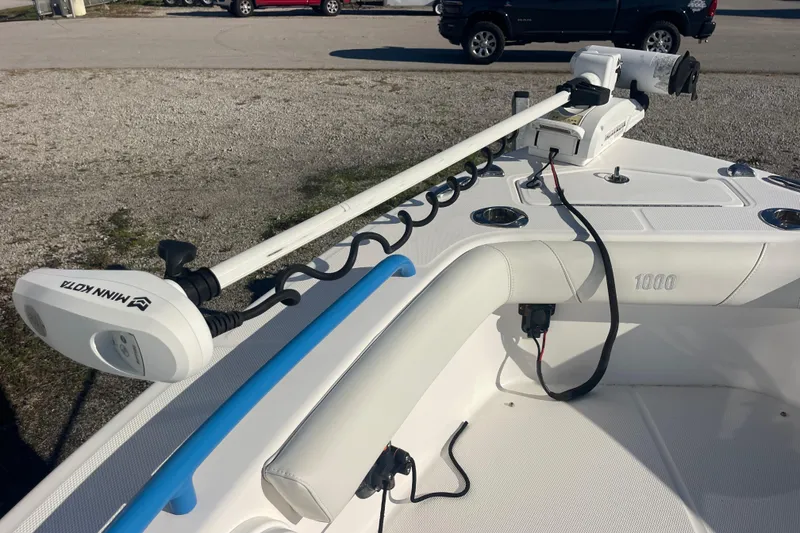 Slide: The Image of 2021 Everglades 243 Center Console with Minn Kota trolling motor on deck. - 40