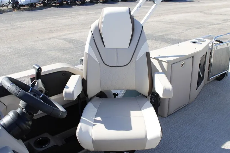 Slide: The Image of Captain's chair on 2026 Avalon LSZ Cruise Rear Bench pontoon boat. - 15