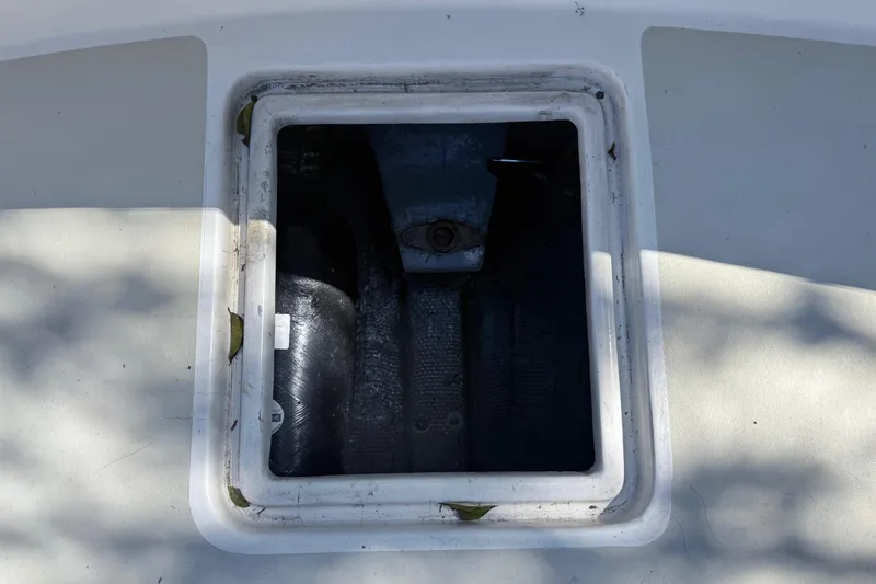 Slide: The Image of Open hatch on 1969 Custom Alglas Saint John 25 ft. Sportfisher boat deck. - 17