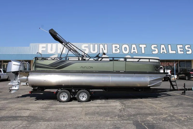 The Image of 2026 Avalon Venture 85 Rear Fish pontoon boat at dealership, side view. - 0