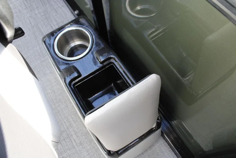 Slide: The Image of 2026 Avalon Venture 85 Rear Fish boat cup holder and storage compartment. - 27